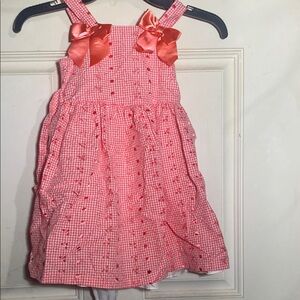 Pink Gingham Dress with Bow Accents